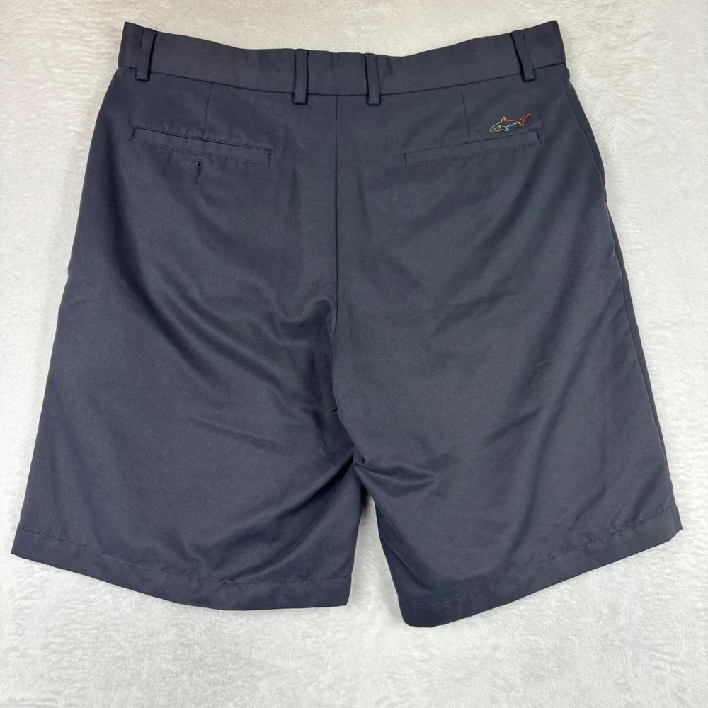 Greg Norman for Tasso Elba Mens Gray Golf Shorts Size 34 Shark Logo Performance